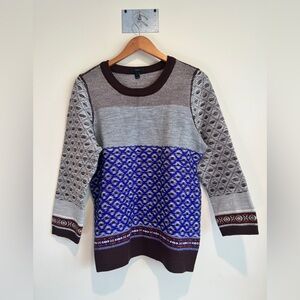 J.CREW Colorblock Fair Isle 100% Merino Wool Geometric Knit Sweater Size L